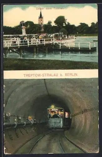 AK Berlin-Stralau, U-Bahn-Tunnel unter der Spree, Dampfer am Anleger