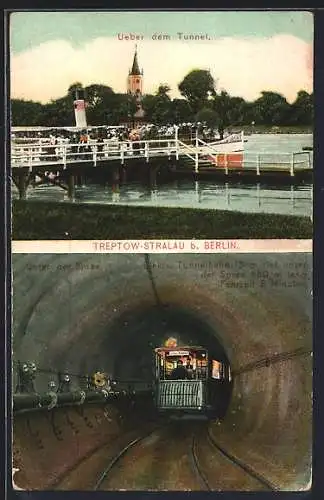 AK Berlin-Stralau, U-Bahn unter der Spree, Dampferanlegestelle über dem U-Bahn-Tunnel