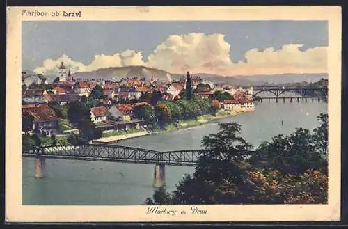 AK Marburg a. Drau, Ortsansicht über den Fluss