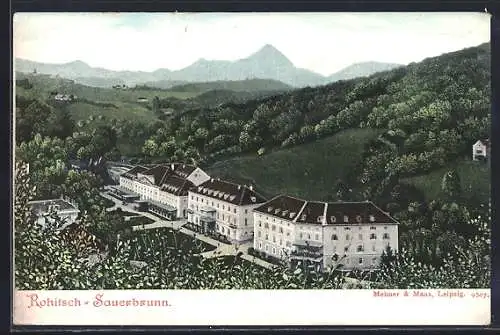 AK Rohitsch-Sauerbrunn, Ortsansicht gegen die Berge