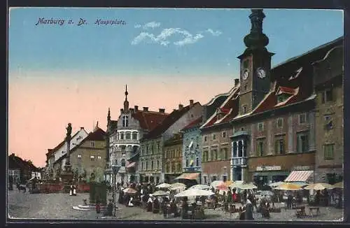AK Marburg a. Dr., Markt am Hauptplatz