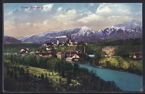 AK Krainburg, Totalansicht gegen die Berge