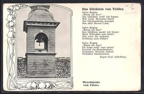 AK Veldes, Kirchturm mit Wunschglocke, Gedicht Das Glöcklein von Veldes