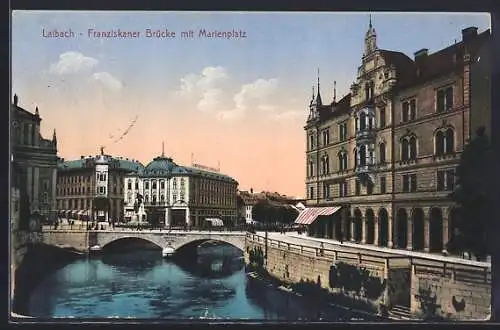 AK Laibach, Franziskaner-Brücke mit Marienplatz