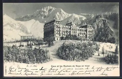 AK Caux, Hotel et les Rochers de Naye en hiver