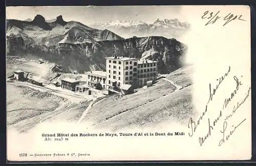 AK Rochers de Naye, Grand Hôtel, Tours d`Ai et la Dent du Midi