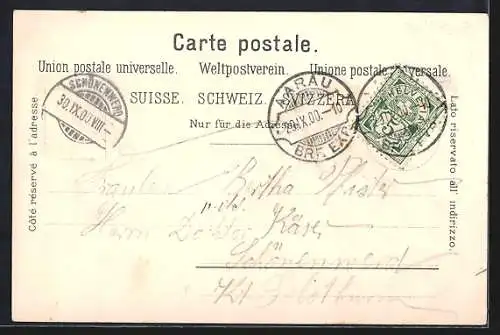 AK Soldatengruss, Schweizer Kavallerie in Uniformen an der Feuerstelle, Reiter mit Schwert