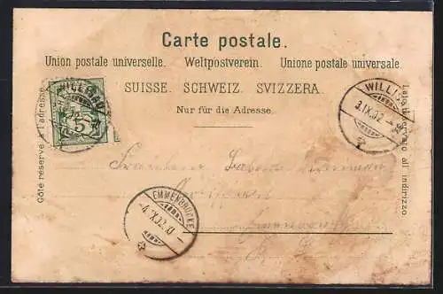 Lithographie Soldatengruss, Schweizer Infanterie