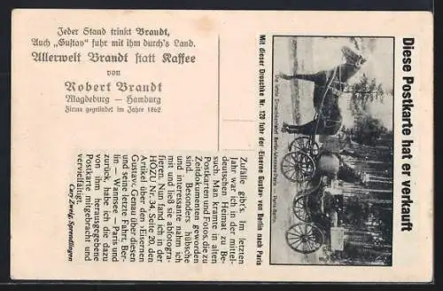 AK Berlin, Droschkenfahrt des Eisernen Gustav von Berlin nach Paris und zurück