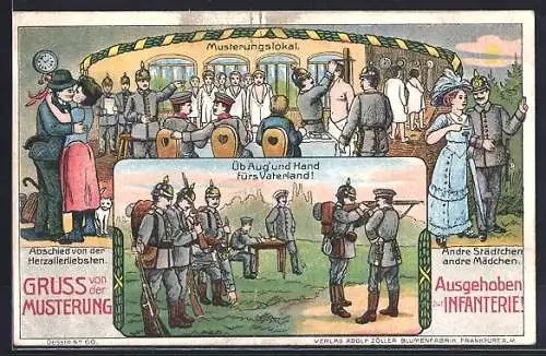 AK Gruss von der Musterung, Ausgehoben zur Infanterie, Soldatenhumor
