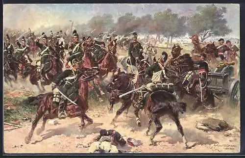 Künstler-AK Anton Hoffmann - München: Berittene Soldaten in der Schlacht, Feldzug 1870-71
