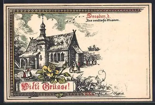 Künstler-AK Dresden, Das wendische Museum, Trachten