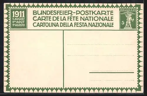 AK Schweizer Bundesfeier 1911, Schlachtszene, Ritter wird vom Pferd geworfen