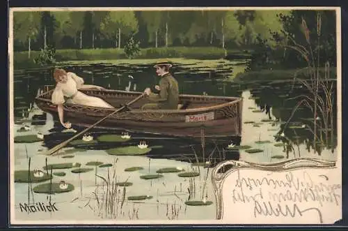 Künstler-AK Alfred Mailick: Paar im Ruderboot Marie