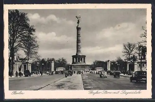 AK Berlin, Grosser Stern mit Siegessäule und Strassenverkehr