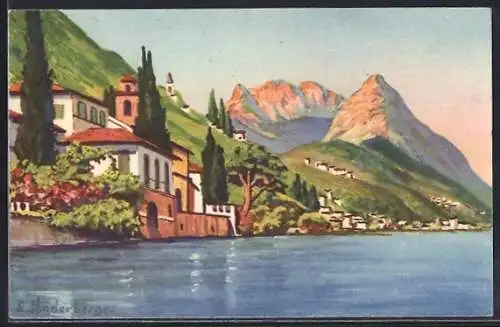 Künstler-AK Ponte-Tresa, Lago di Lugano, Oria verso la Val Solda