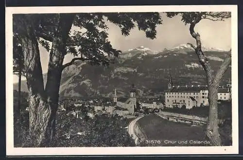 AK Chur, Gesamtansicht vom Hügel aus mit Calanda