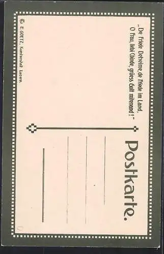 Künstler-AK sign. E. Hodel: De Friede Deheime, de Friede im Land...