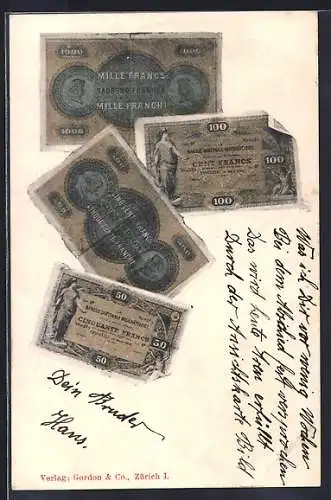 AK Geldscheine aus Frankreich, Francs