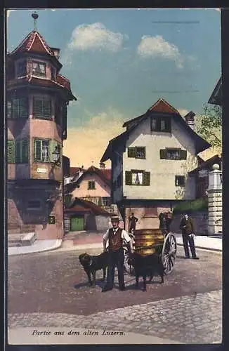 AK Luzern, Milchmann mit Hundegespann in eine Strasse