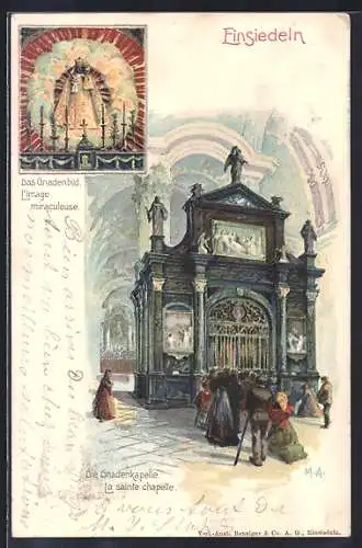 Lithographie Einsiedeln, Gnadenkapelle, Gnadenbild