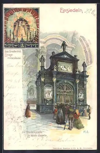 Lithographie Einsiedeln, Gnadenkapelle, Gnadenbild