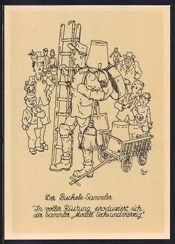 Künstler-AK Der Buchele-Sammler, In voller Rüstung..., Scherz