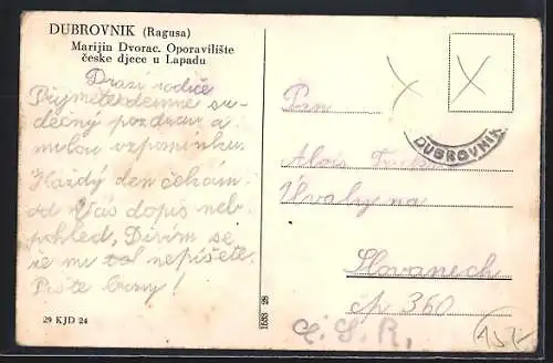 AK Dubrovnik, Marijin Dvorac, Oporaviliste ceske djece u Lapadu