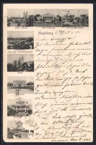 AK Magdeburg, Alter Markt, Dom, Bahnhof, Stadttheater, Herrenkrug, Brücktor