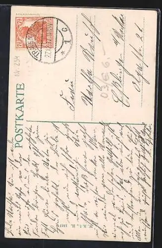 AK Lübeck, Schifferhaus mit Pferdekutsche