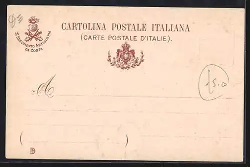 Lithographie 3° Reggimento Artiglieria da Costa, italienisches Artillerie-Regiment, Fahne, Wappen
