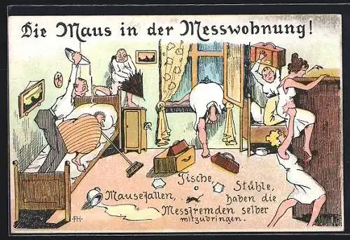 AK Leipzig, Besucher jagen die Maus in der Messwohnung, Leipziger Messe