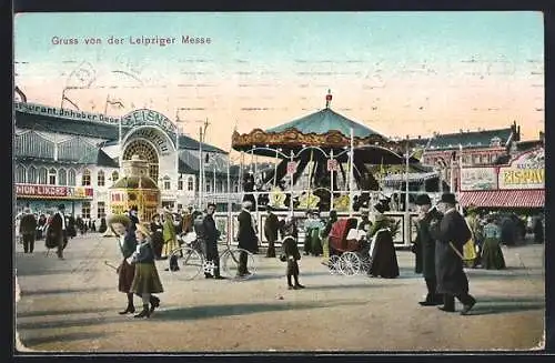 AK Leipzig, Bescuher und Karrussel auf der Leipziger Messe