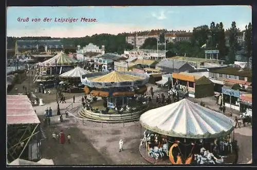 AK Leipzig, Vier Karrussels auf dem Messplatz, Leipziger Messe