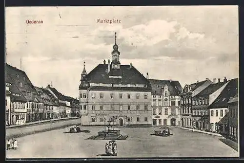 AK Oederan, Marktplatz mit Brunnen, Rathskeller