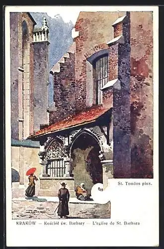 Künstler-AK Krakau-Krakow, St. Barbarakirche, Gebäudeansicht