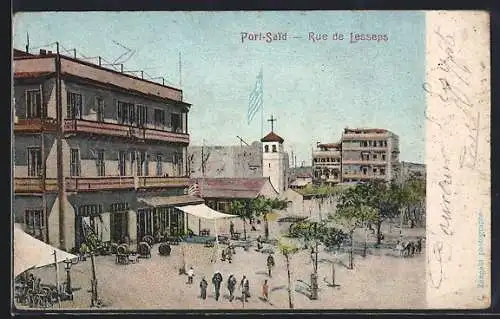 AK Port-Said, Rue de Lesseps, Strassenpartie