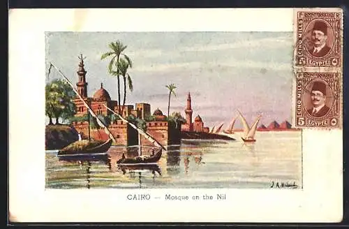 Künstler-AK Cairo, Mosque on the Nil