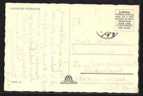 AK Kaposvar, Ref. templom, Kossuth-tér, Látkép