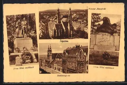 AK Sopron, Ferenc József-tér, Hösi emlékmü, Széchenyi-tér