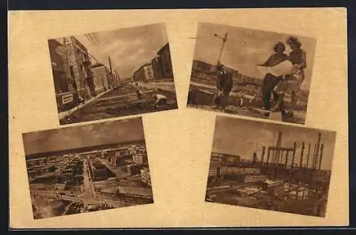 AK Sztalinvaros, Bäuerinnen pflanzen Salat an, Zwei Frauen halten einen Plan, Strassenpartie