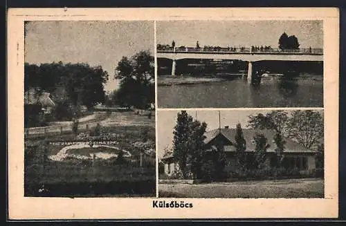 AK Külsöböcs, Gebäudeansicht, Brücke, Beetanlage