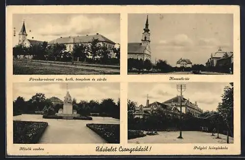 AK Csongrád, Kossuth-ter, Hösök szobra, Polgari leanyiskola