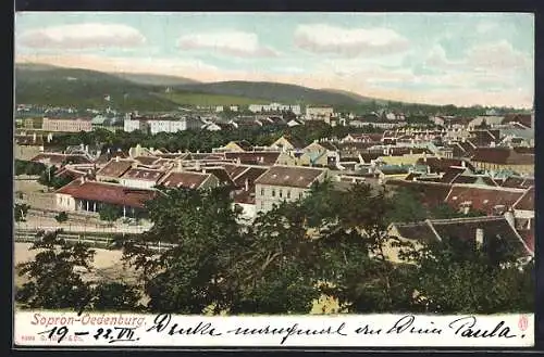 AK Sopron, Teilansicht mit Bergpanorama aus der Vogelschau