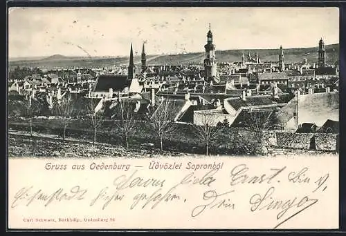 AK Sopron, Ortspanorama von einem Acker aus