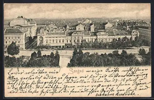 AK Szeged, Teilansicht mit Anlage u. Strasse aus der Vogelschau