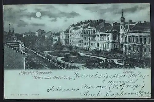 Mondschein-AK Oedenburg, Anlagen und Gründerzeithäuser