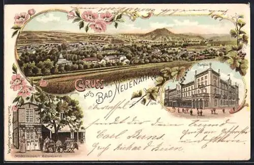 Lithographie Bad Neuenahr, Gasthaus Milchkuranstalt Schweizerei, Panorama, Kurhaus