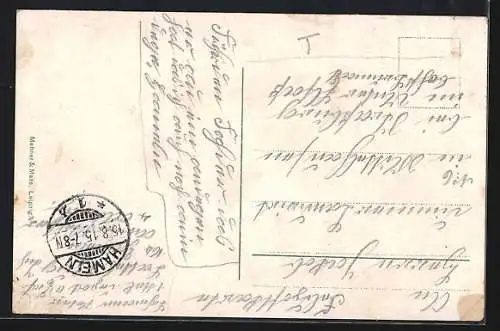 Lithographie Hameln, Klütthurm, Rattenfänger-Haus, Hotel Monopol