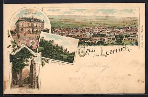 Lithographie Lörrach, Schloss Rötteln, Rittersaal, Gr. Bezirksamt